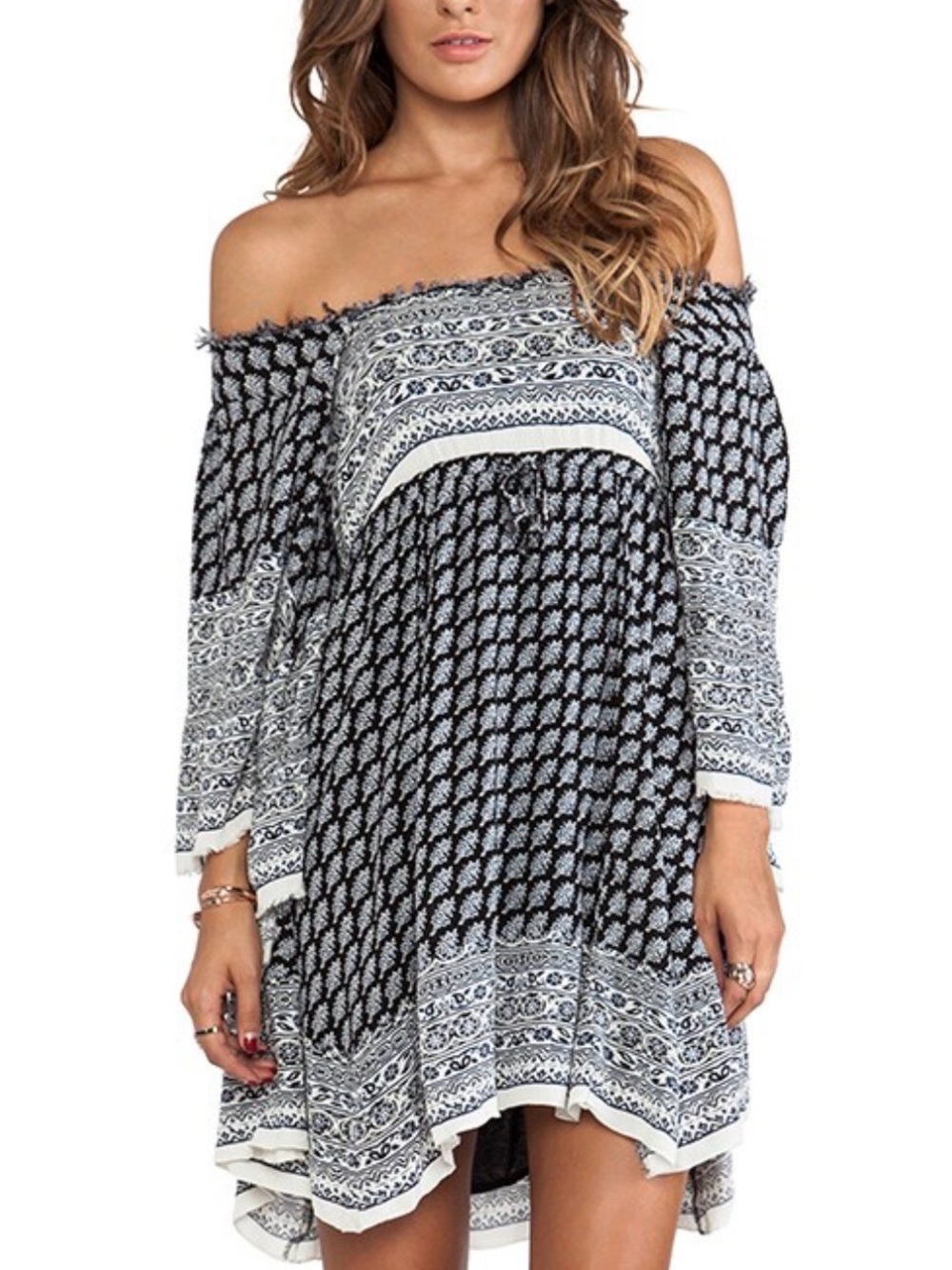 Free People Navy and Cream Boho Dress